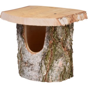 Naturbelassener Birkenholz Nistkasten für Halbhöhlenbrüter, FSC®-zertifiziert, mit großem Einflugloch.