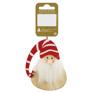 Hänger Wichtelkopf Holz Filz Rot/Weiße Mütze