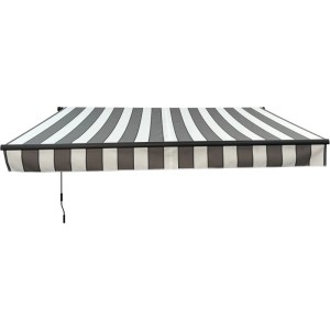 Gelenkarmmarkise grau-weiß gestreift, 300x200 cm, für Balkon & Terrasse.