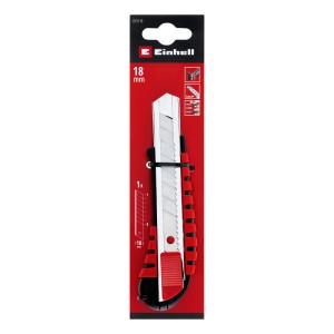 Einhell Cuttermesser mit 18 mm Abbrechklinge in roter Verpackung. Robustes Metallgehäuse, Autolock-Funktion.