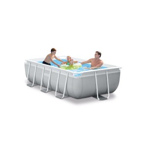 Intex Frame Pool-Set Prism Quadra, 300x175x80 cm, grau, mit Familie im Wasser.
