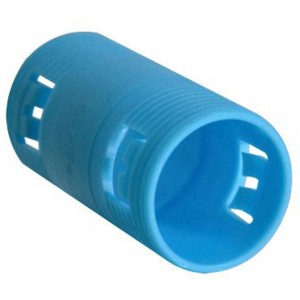 Blaue E2 Elektro Krallenmuffe 25 mm für Flexrohre, Detailansicht.