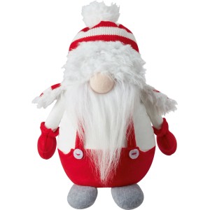 OBI Weihnachtsfigur Wichtel aus Polyester, 25,5 cm, in Rot-Weiß-Grau. Mit gestreifter Mütze, langem Bart und roten Handschuhen.