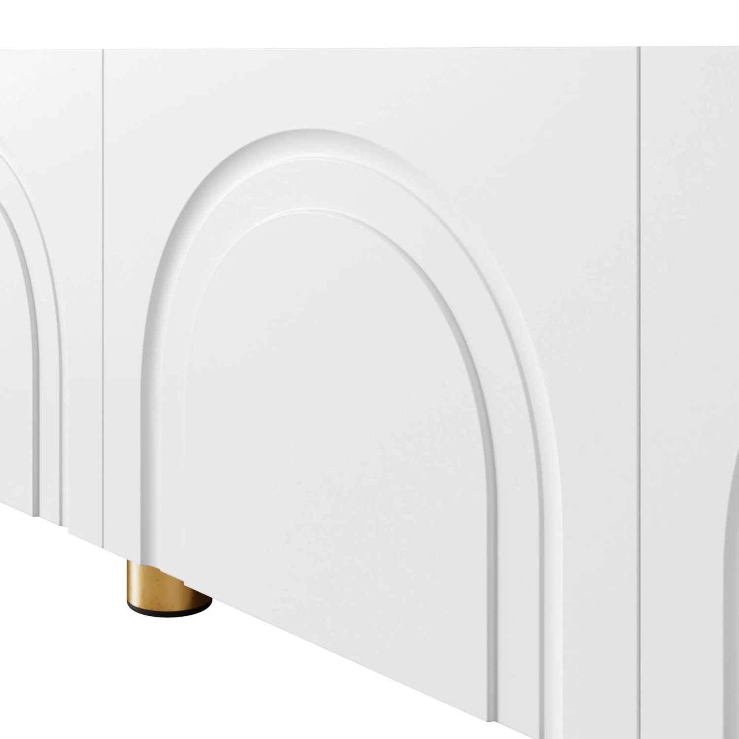 okwish TV-Schrank Lowboard mit Bogenrelief 4 Türen Metallfüße Wohnzimmer 180x35x40cm Weiß_6