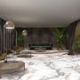 United Tile Marble Riva Gold Feinsteinzeug Bodenfliese in Weiß-Grau, Marmor-Optik, glasiert poliert, in modernem Wohnraum.