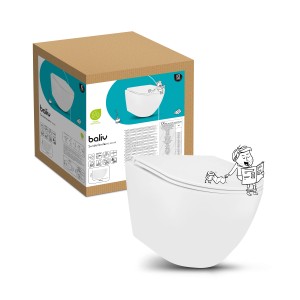 baliv Wand WC-Set Sunderland Tiefspüler, weiß, mit Kartonverpackung und Cartoon-Figuren.