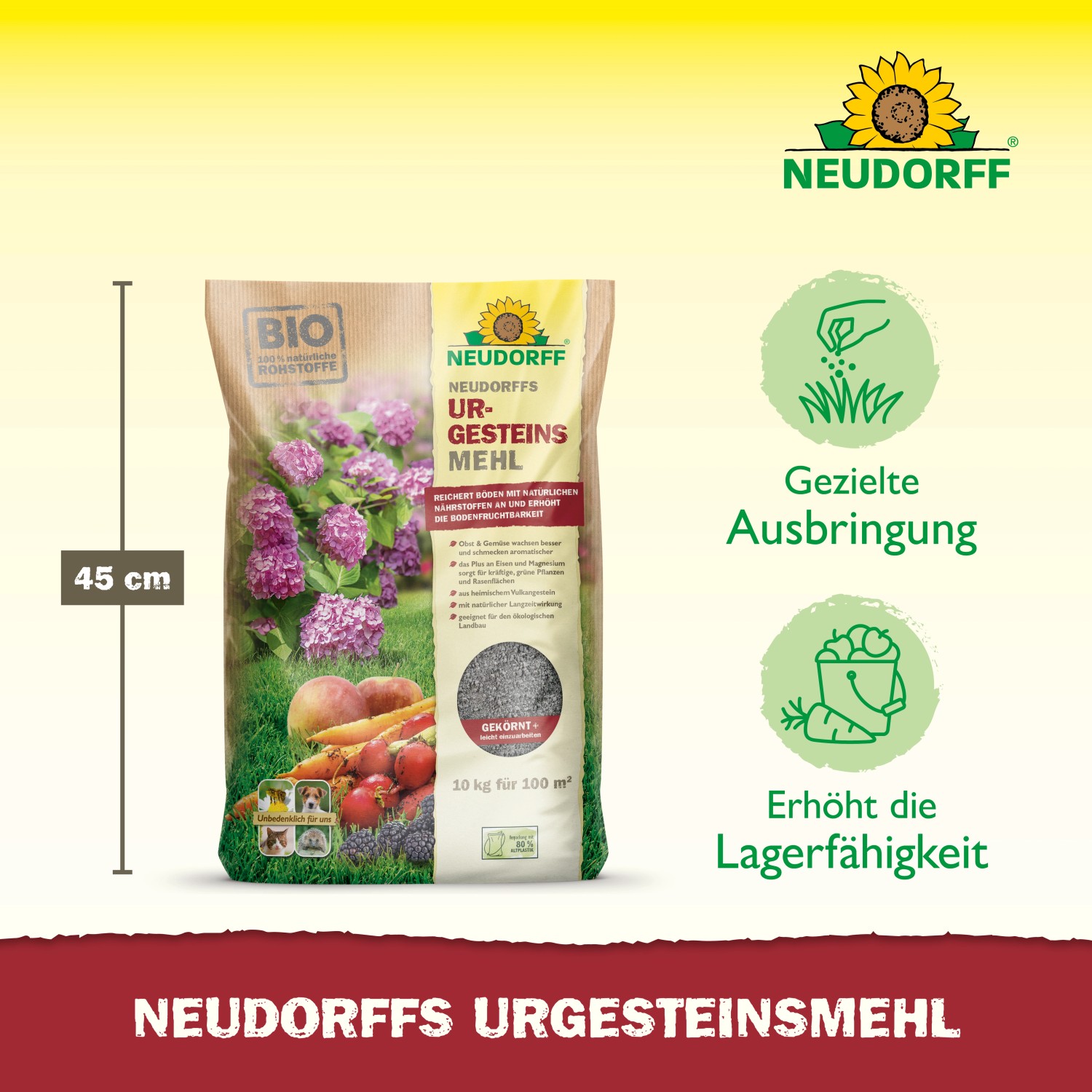 Sack Neudorff Urgesteins-Mehl 10kg, Bodenhilfsstoff zur Bodenverbesserung und Anreicherung mit Mineralien.