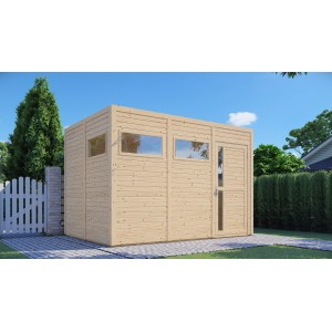 Bertilo Holz-Gartenhaus Cubus 3 Natur, 337x234 cm, mit Tür und Fenstern.