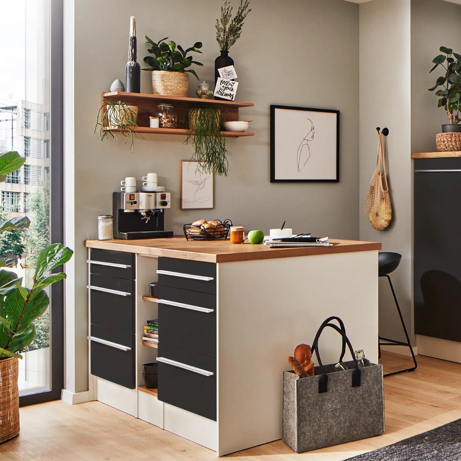 Respekta Kücheninsel Gabriel, 150 cm, grau hochglanz, ohne E-Geräte.