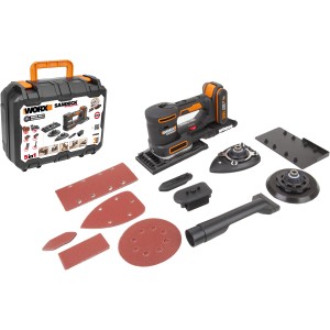 Worx 20V Akku-Multifunktionsschleifer WX820 mit Zubehör und Koffer.
