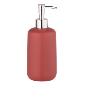 Allstar Seifenspender Olinda, Keramik rot, 500ml. Konischer Spender mit silbernem Pumpkopf.