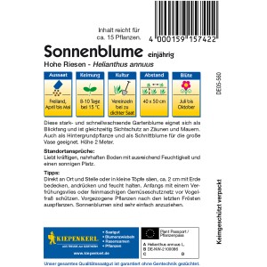 Kiepenkerl Sonnenblume Hohe Riesen Gelb, Packung mit Samen für große, gelbe Sonnenblumen.