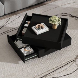okwish Couchtisch mit Drehfunktion Stauraum Wohnzimmer 60x60x38cm Schwarz