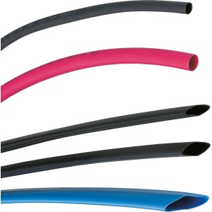 15-teiliges Schrumpfschlauch-Set in Schwarz, Rot und Blau für Kabelisolierung und -schutz.