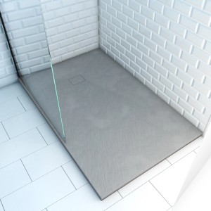 Graue Aurlane Duschtasse "Stone" 140x90 cm in Steinoptik, fast barrierefrei.