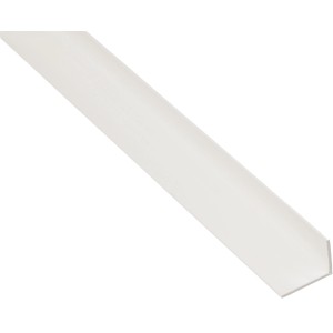 Weißes, ungleichschenkliges Winkelprofil aus Kunststoff, 20x25x2000 mm, ideal für Rahmen und Regale.