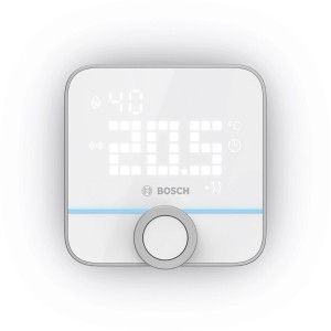 Bosch Smart Home Heizkörperthermostat II, eckig, mit digitaler Anzeige der Raumtemperatur.