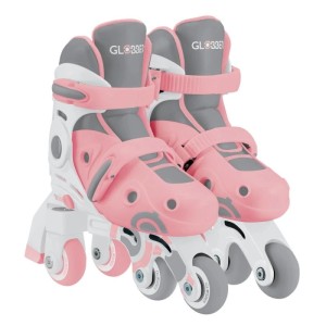 Globber Learning Skates 2in1, rosa-grau, für Kinder. Verstellbare Inline- und Quad-Skates Gr. 26-29 im Quad-Modus.