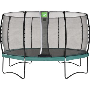 Grünes EXIT Allure Classic Gartentrampolin Ø 427 cm mit Sicherheitsnetz.