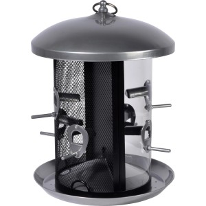 Dobar XXL Futterspender mit 2 Kammern aus Metall, Vogelhaus für Wildvögel.