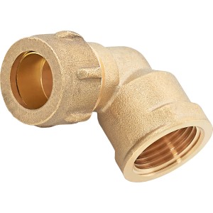 Klemm-Winkel aus Messing, 15 mm x 18,6 mm (Rp 1/2), für Kupferrohrverbindungen.