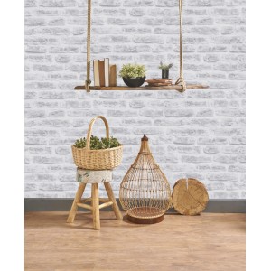 Superfresco Easy Vliestapete Realistic Brick White mit Backsteinmuster im Raum.