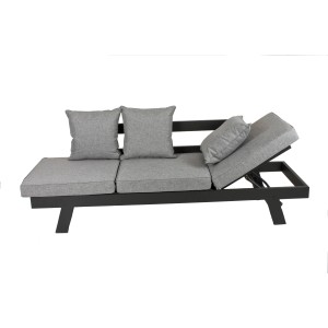 Graues Funktionssofa Donna für den Garten mit verstellbaren Sitzelementen und Aluminiumgestell.