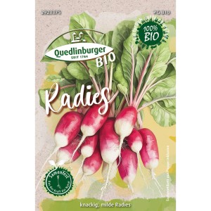 Bio-Radieschen 'Länglich Zweifarbig' von Quedlinburger: Samenfeste Sorte mit rot-weißen, länglichen Radieschen.