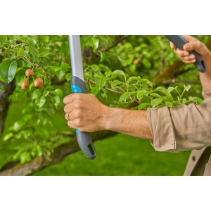 Gardena EasyCut L Astschere in Aktion: Baum schneiden mit Bypass-Schneidprinzip.