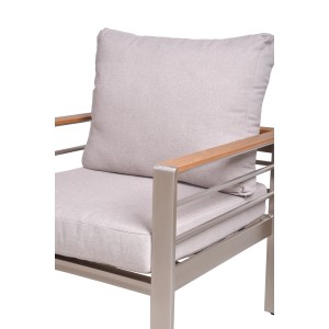 Detailaufnahme: Sessel des Garden Pleasure Lounge-Sets Florence, braun-beige mit Polster.