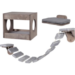 Dobar 3-tlg. Holz-Katzenmöbel-Set mit Katzenhöhle, Leiter und Bett für die Wandmontage.