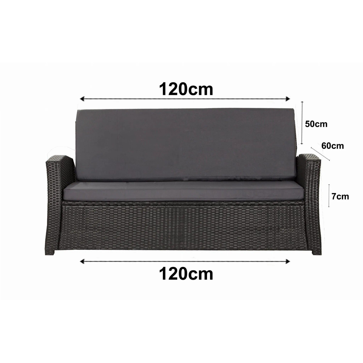 Anthrazitfarbenes Gartenkissen-Set (120x60x50 cm) für 2-Sitzer Polyrattan Gartensofa.