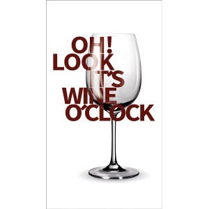 Deco Panel Wine O'Clock: Wandbild mit Weinglas und Schriftzug in Braun, 27x15 cm.