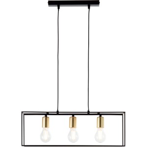 Schwarze, 3-flammige Pendelleuchte Arica mit Messingdetails für den Innenbereich.