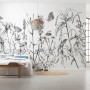 Komar Vliestapete Butterfly Field (400x250 cm) im Schlafzimmer, mit Blumen- und Schmetterlingsmotiv.