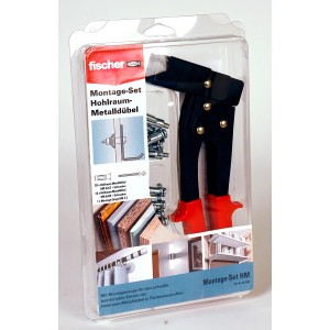 Fischer Montage Set für Hohlraumbefestigung mit Dübeln und Zange im Blister.