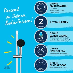 Grohe Quickfix Brauseset Vitalio Start 110 mit 2 Strahlarten und 900 mm Brausestange.