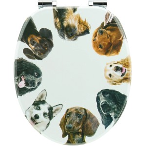 Sanfino WC-Sitz Ring of Dogs: Toilettendeckel aus Holz mit Hunde-Motiv und Absenkautomatik.