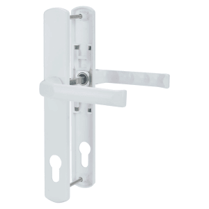 Weißes KM Meeth Langschild Beschlagset für Nebeneingangstüren.