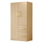 okwish Kleiderschrank mit Doppeltür Schubladen Staufächer Kinder 70x135x40cm Natur