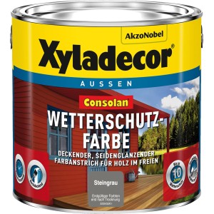 Dose Xyladecor Wetterschutzfarbe Consolan Steingrau, seidenglänzend, für Holz im Außenbereich.