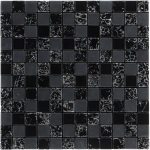 Mosaikmatte Smart Black aus Glas, schwarz, 30x30 cm. Quadratische Mosaikfliesen für den Innenbereich.