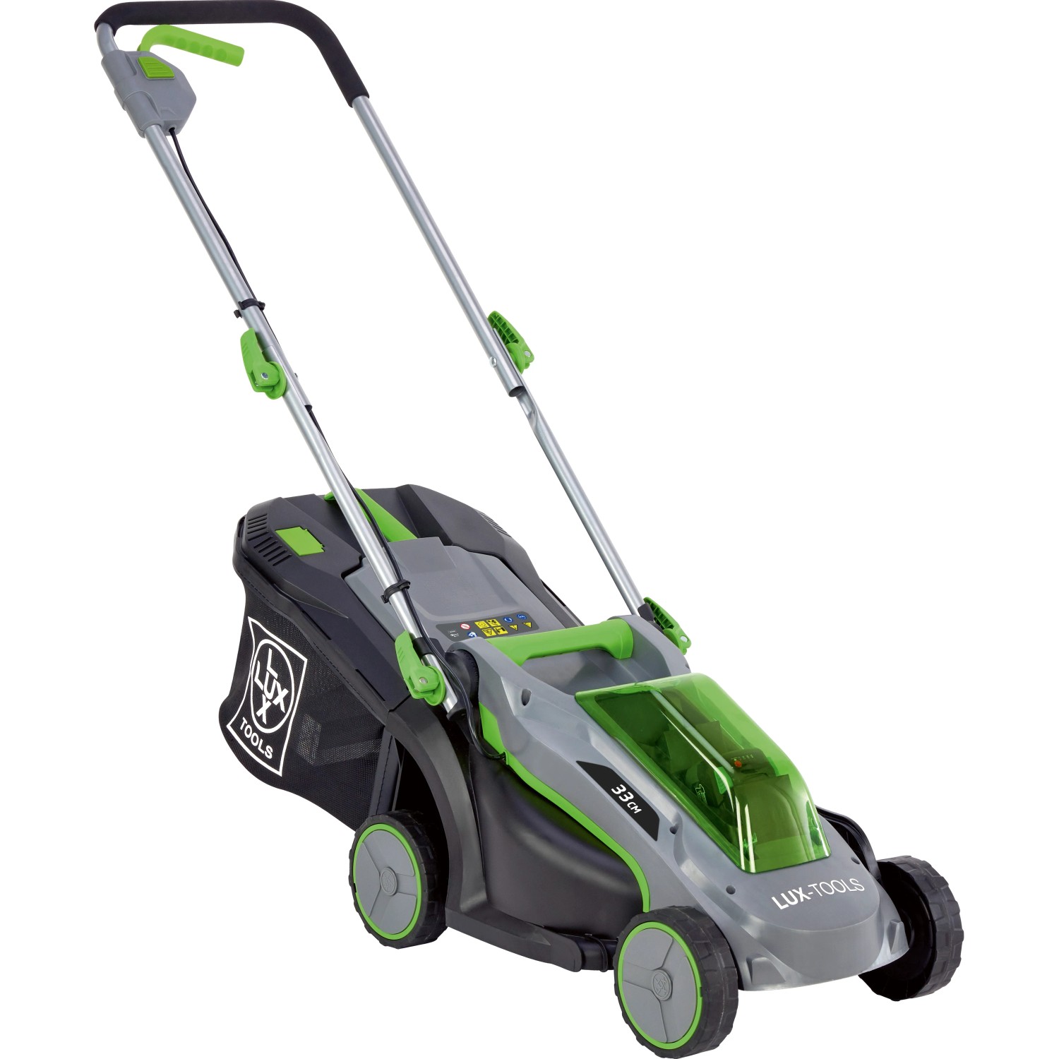 LUX-TOOLS 20 V Akku-Rasenmäher mit Akku und Ladegerät, ideal für kleine Gärten.