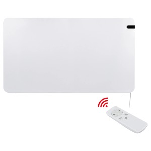 Weißes E2 Elektro Heizpaneel Infrae² Alea M 480 W mit Fernbedienung.