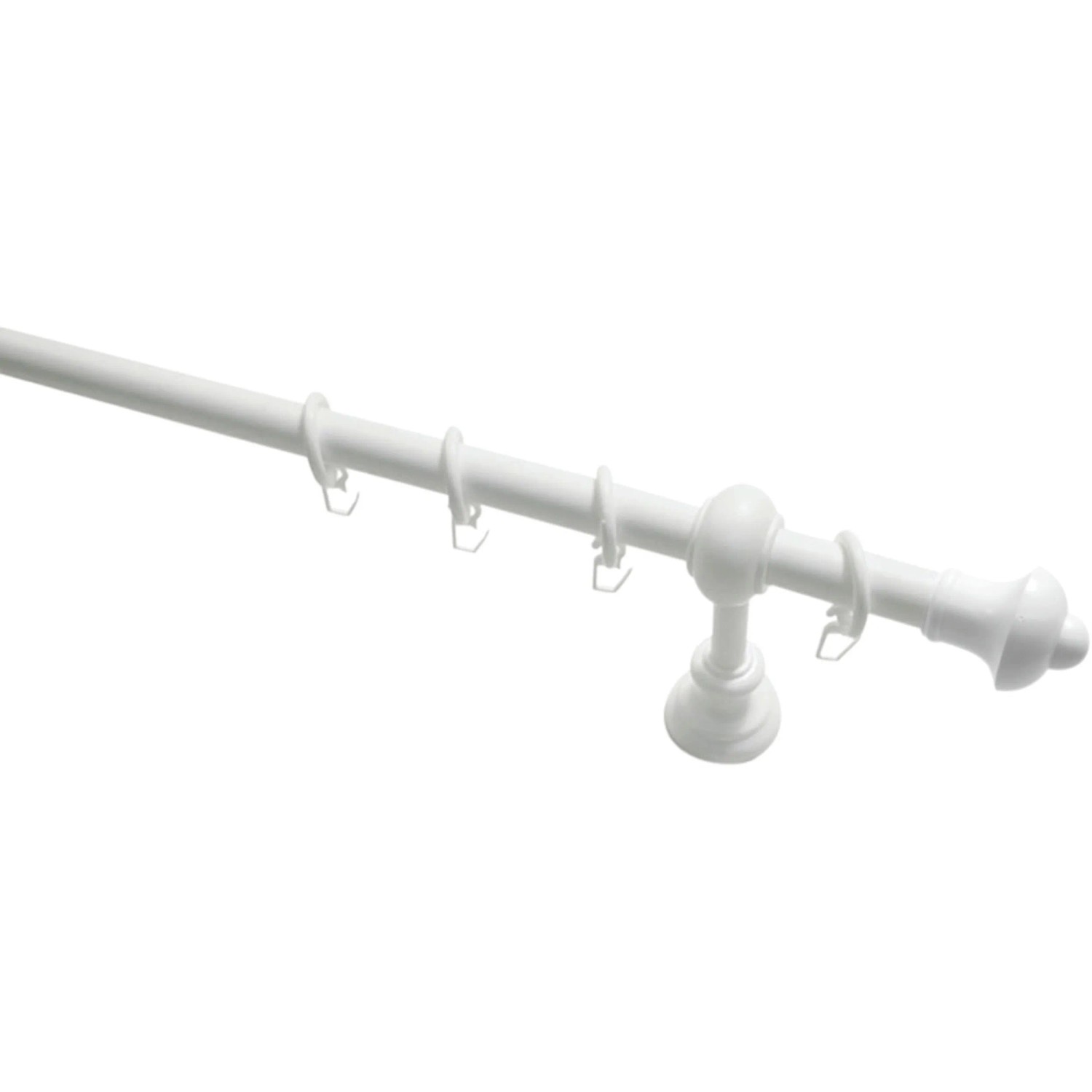 Weiße Gardinenstange Bifo, 28 mm Durchmesser, 200 cm lang, mit Ringen und Endstücken.