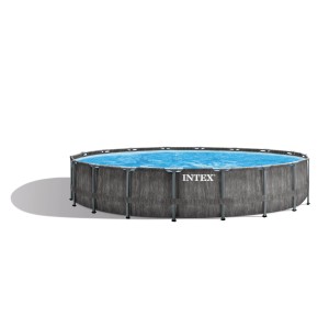 Intex Frame Pool-Set Prism Greywood, Ø 549 cm, grauer Stahlrahmen Pool mit Wasser.