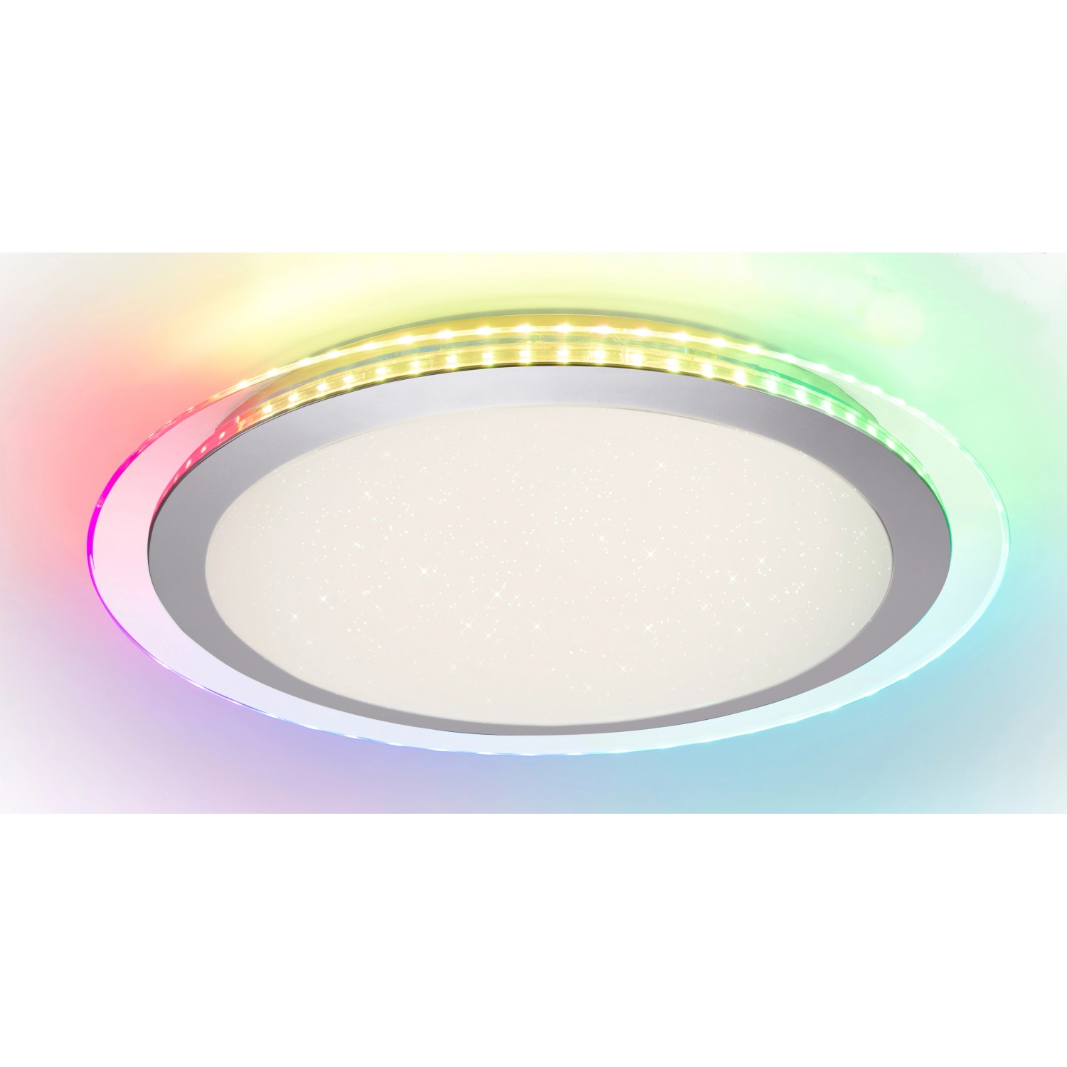 LED-Deckenleuchte Cyba, silberfarben, mit CCT & RGB Funktion, Ø 45cm. Sternenhimmel-Effekt.