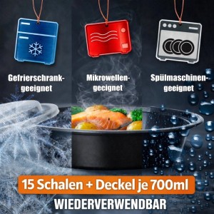 BigDean Meal Prep Boxen 700 Ml 15 Stück Runde Schalen Mit Deckel BPA Frei Mikrowellengeeignet Spülmaschinengeeignet Gefriergeeignet Food Container