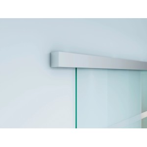 Detailaufnahme: Satinierte Glasschiebetür Viento mit Schienensystem.