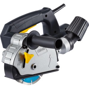 CMI Mauernutfräse C-MNF-1320: Fräse mit blauem Sägeblatt und schwarzem Griff.